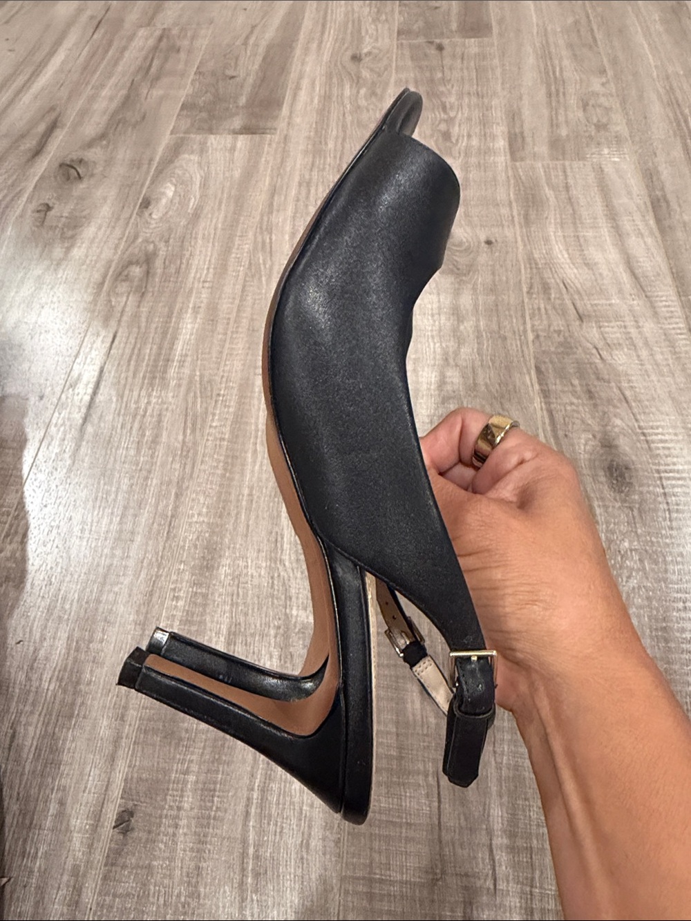 Cole Haan Black Leather Peep-Toe Slingback Heels - Picture 5 of 5